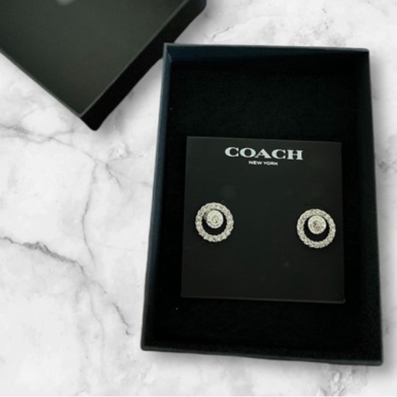 COACH CIRCLE HALO STUD EARRINGS CZ SilverTone PLATED NWT Retail: $95 - Picture 7 of 9